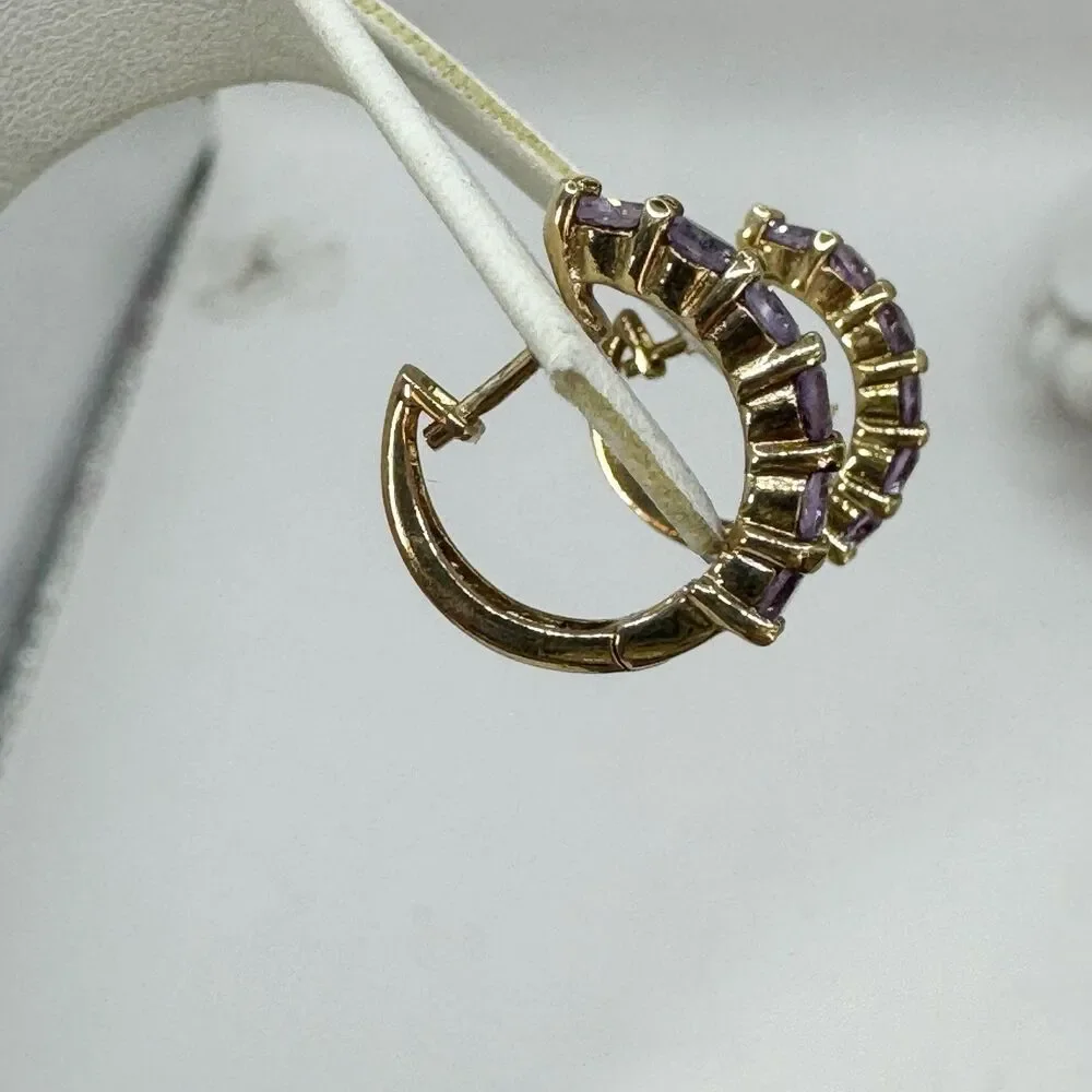 Ross Simons Purple Topaz Gold plated  Sterling Silver Hoop Earrings Hoops